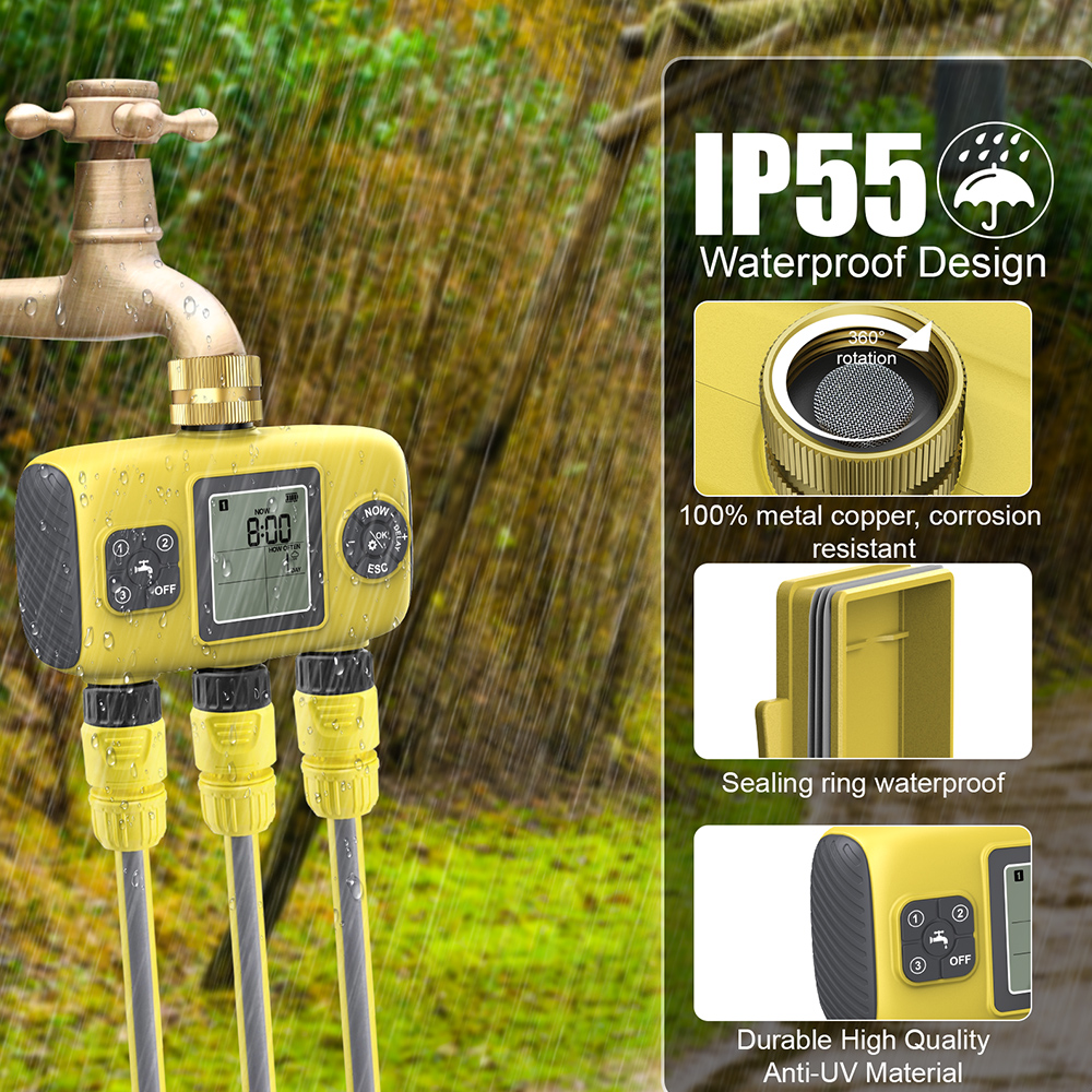 Automatischer Bewässerungstimer für Gartenpflanzen, intelligenter Bewässerungs-zeitliche Koordinierung-Regler für Höhle Außenbereich, programmierbares Bewässerungssystem mit 1/2/3 Ausgängen