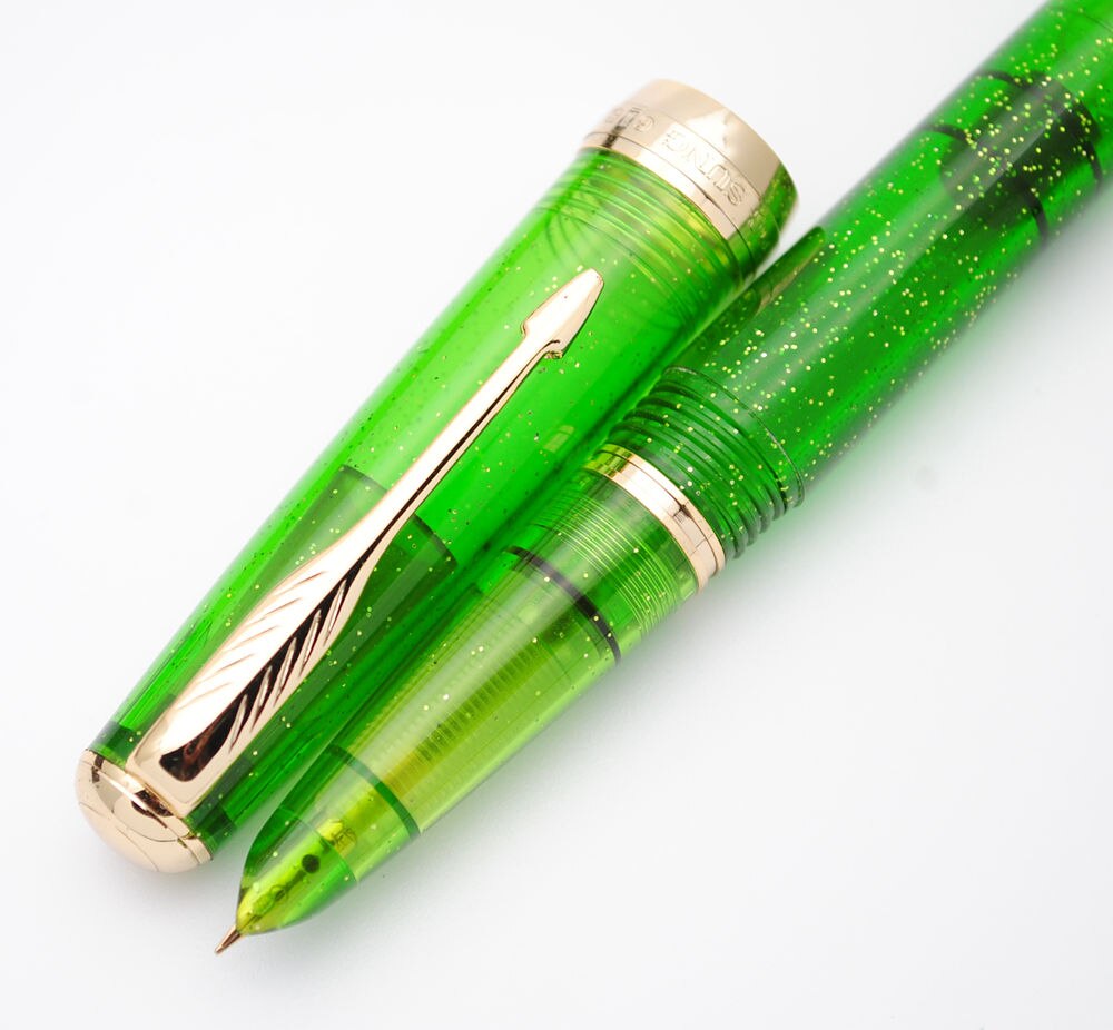 Wing Sung 618 Toso Piston Fountain Pen Transparent F Nib Ink Pen: Transparent Green G