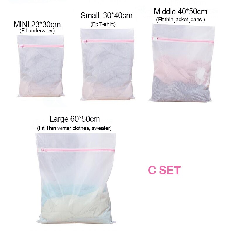 4 Stuks Set Mesh Waszakken Voor Wasmachine Reizen Kleding Opslag Netto Zip Bag Voor Wassen Bra Stocking En ondergoed: C SET