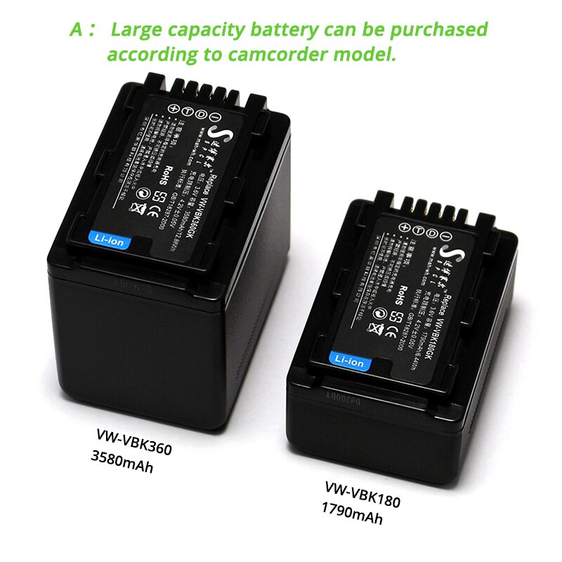 Vw-vbk 360 batteri til panasonic hc -v100 v500 v700 hdc -sd80 sd90 tm90 hs80 sdr -s70 h85 videokamera kompatibel vw-vbk 180 vw- vbl 090