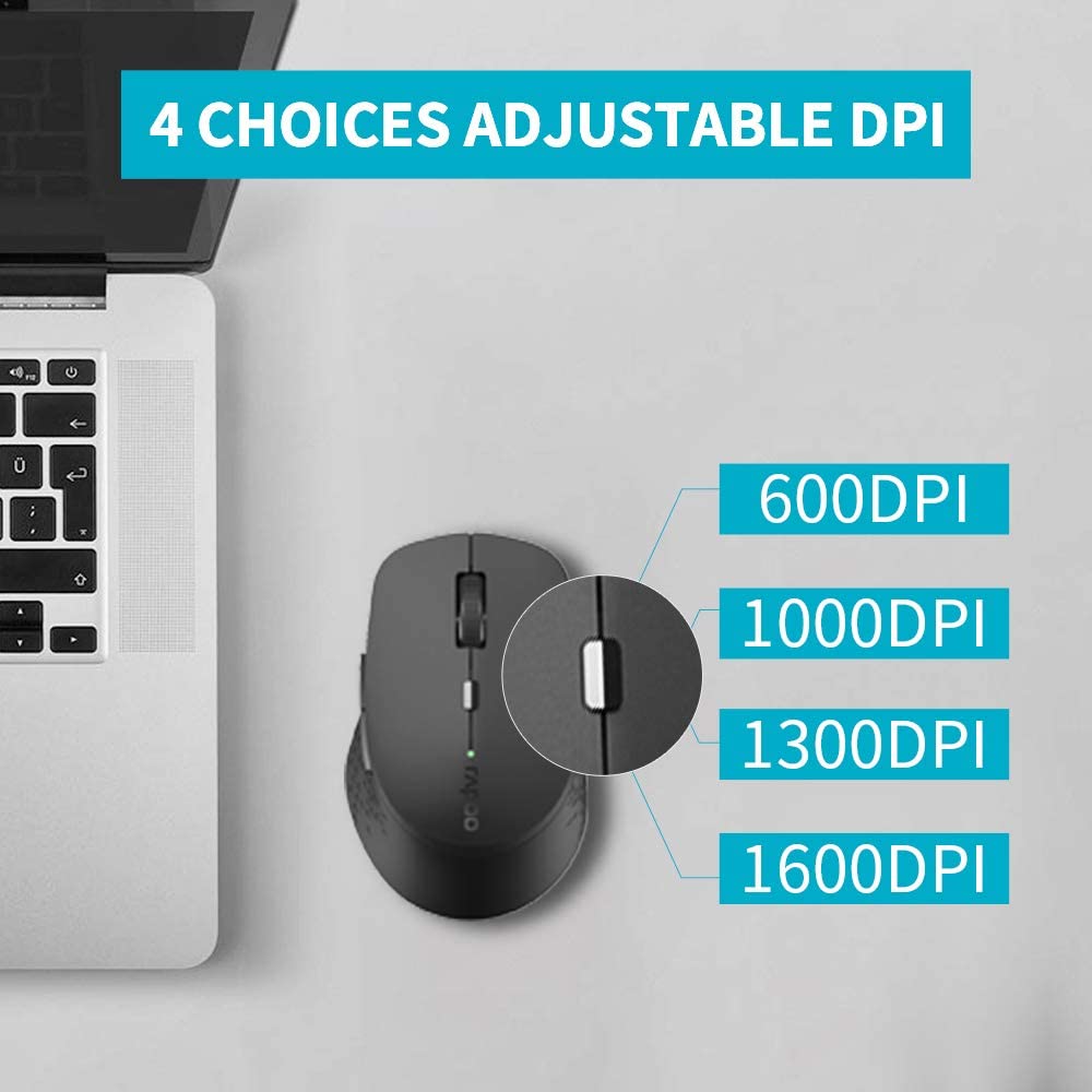 Rapoo-ratón inalámbrico silencioso multimodo, dispositivo compatible con Bluetooth, 1600DPI, 2,4 GHz, para conexión de tres dispositivos,