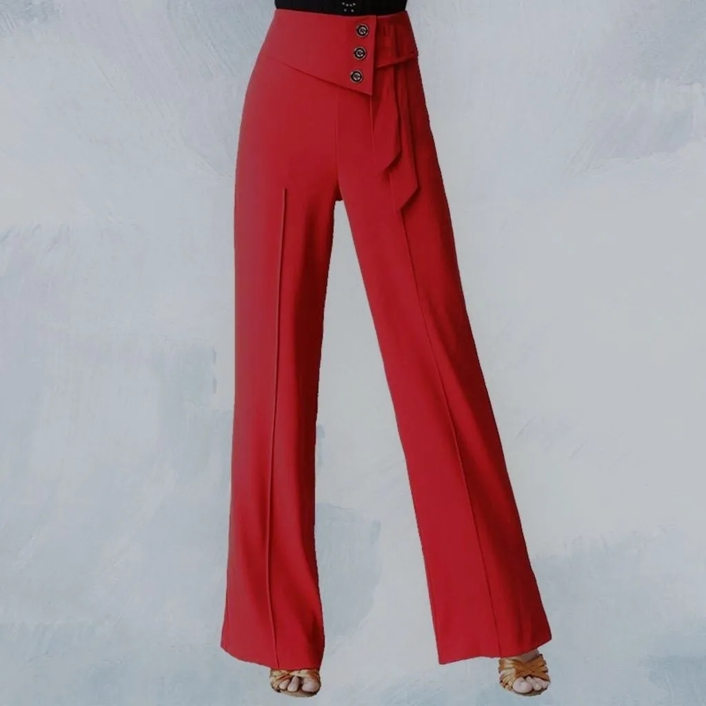 Frühling Sommer Frauen weites Bein Hosen Latin Tanzhose weibliche feste Tanzhose Damen hohe Taille lässige lose Hose: 26 / Brown