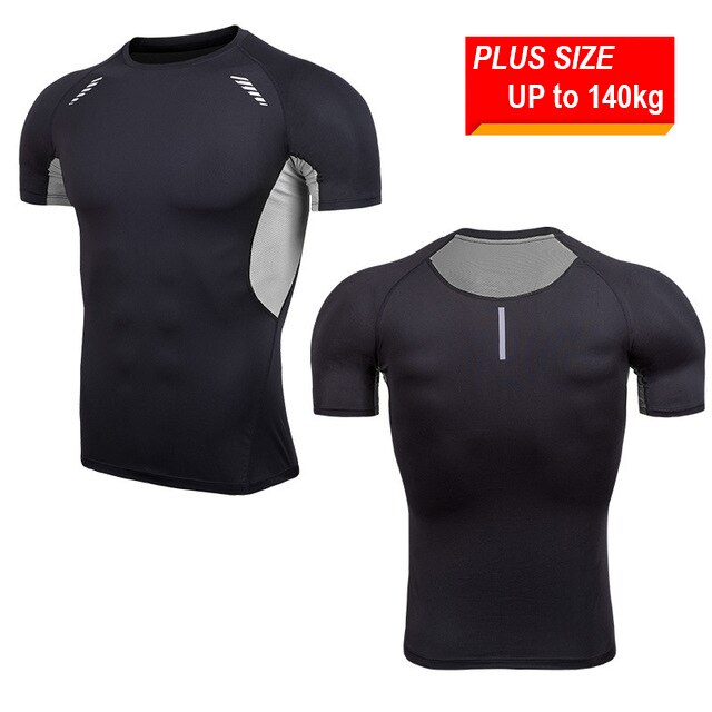 Herre plus size 5xl/6xl hurtigtørrende kompressions løbeskjorte kortærmet t-shirt overvægtige fitness toppe gym crossfit sportstøj: Sort grå / Asiatisk størrelse 5xl