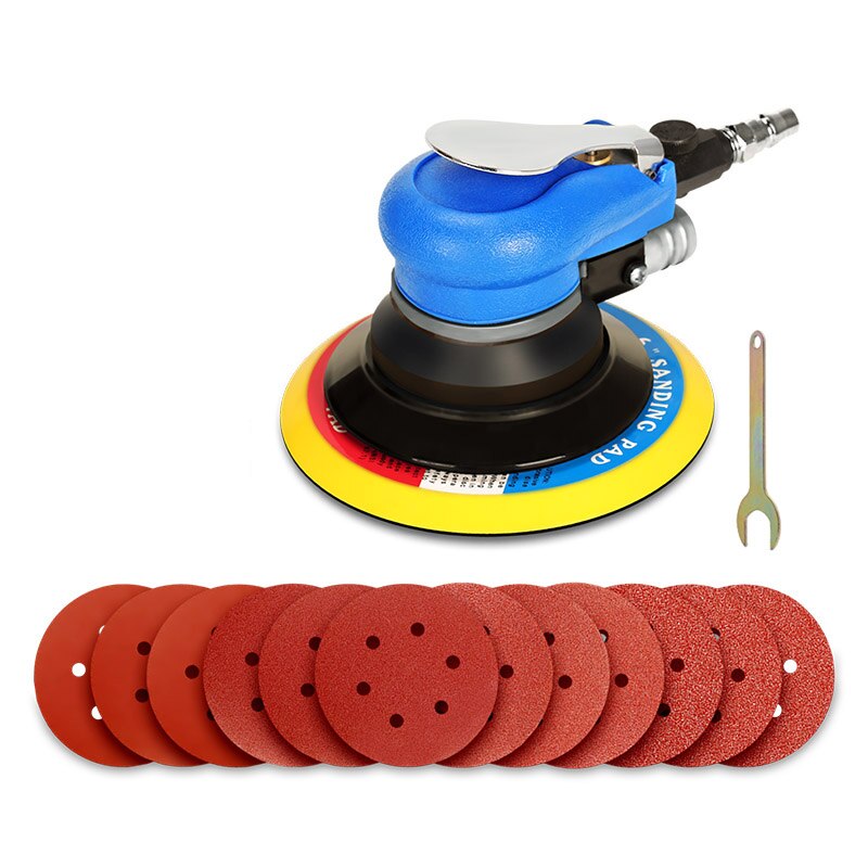150mm 6 tums luftslipmaskin orbital run palm dubbelverkande tryckluftsslipverktyg +12 st slipskiva papper us plug