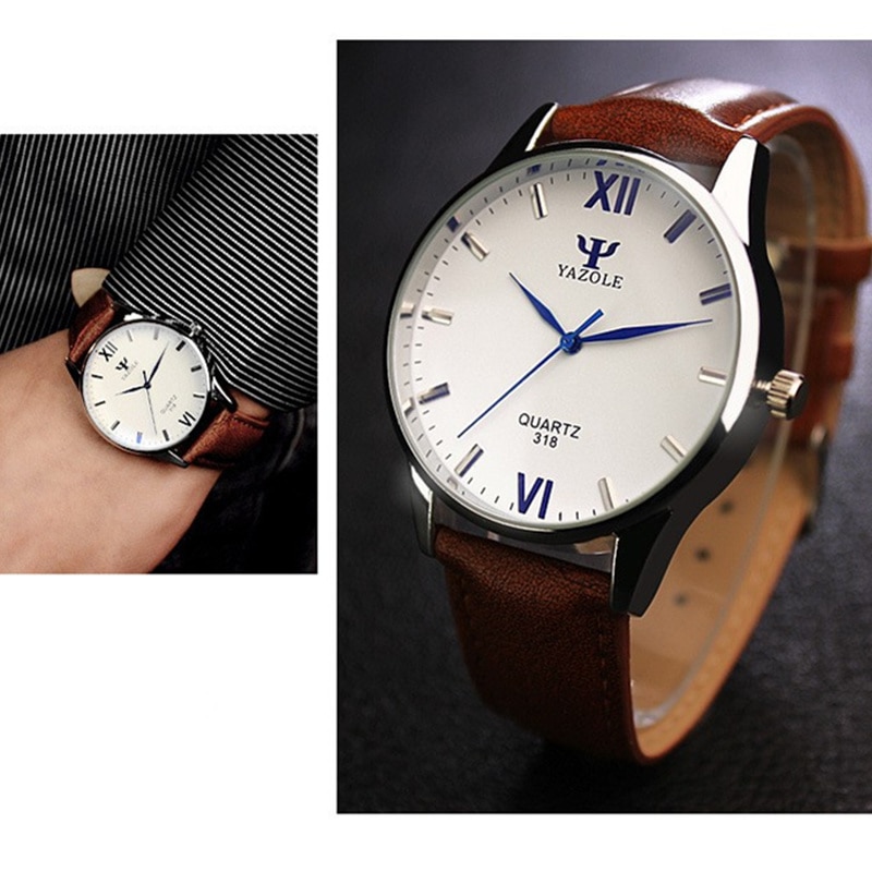YAZOLE Blauw Glas Horloge Mannen Horloge heren Horloge Waterdichte Lederen Heren Horloges Klok reloj hombre relogio masculino