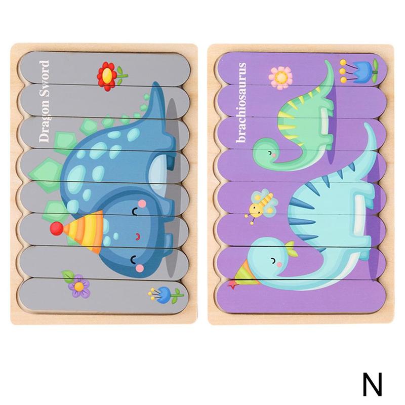 1pc Kids Wooden Toy Double-sided 3d Puzzle Stories Strip Puzzle Stacking Jigsaw Montessori Toy for Children Education: N