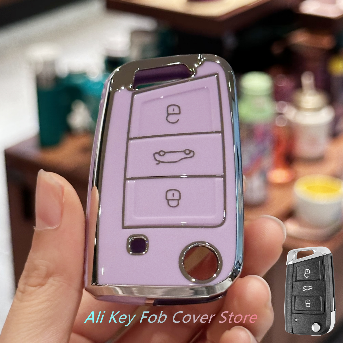Funda para llave de coche con llavero para VW Golf 7 Tiguan SEAT Ateca Leon Ibiza Skoda Octavia Fob accesorios: Morado