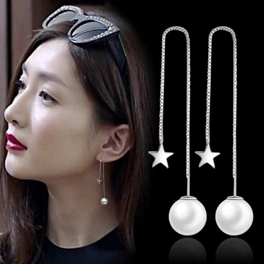 Miss Gao Pinzhi Mode Zoetwater Parel Oorbellen Kwastje Lange Sectie Pentagram Oorbellen Zilveren Sieraden Zilveren Producten