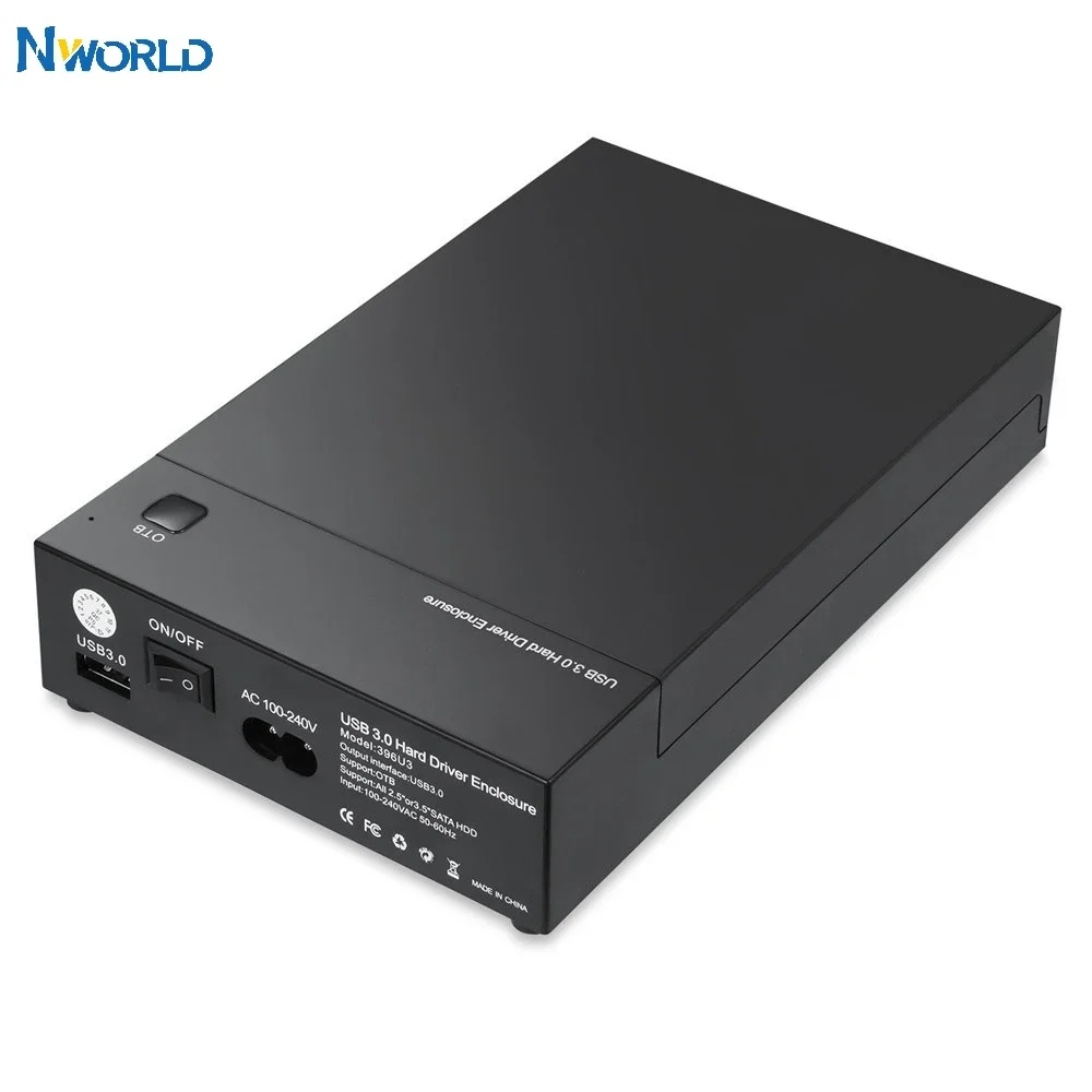 3.5 Inch USB 3.0 to SATA III External Hard Drive Enclosure Case Built-in Adapter Support Both 2.5" & 3.5" SATA HDD SSD Tool Free