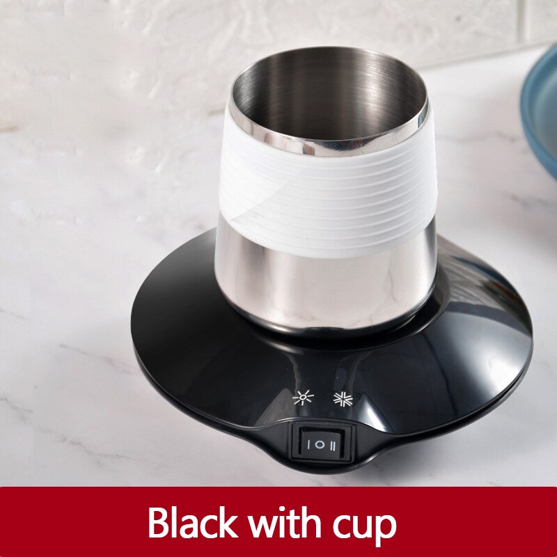 2 in 1 Tasse Heizung Kühl Tasse Platte Kühlung Getränke Getränke Können Thermostat Heißer Tee Macher Heizung Bahn Kühler Wärmer Pad: Schwarz mit Tasse