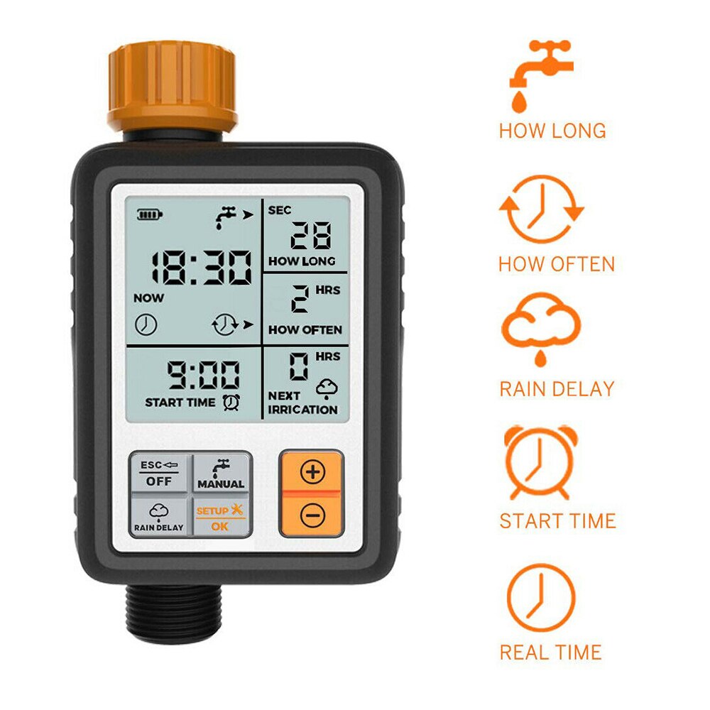 Automatic Watering Timer Garden Watering Timer Irrigation Water Timer Digital IPX5 for Garden Lawn Hose 3 Inch Large Screen