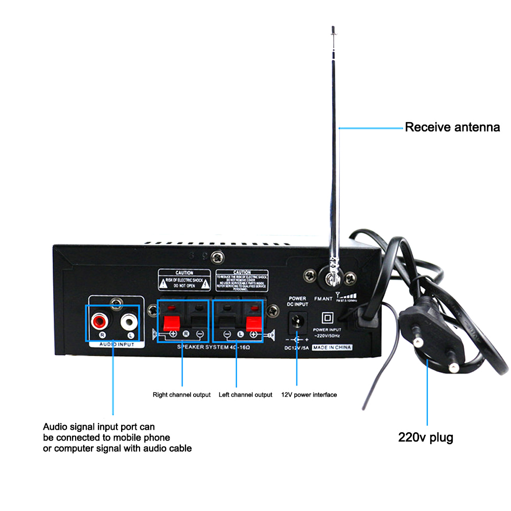 12 V/220 V 400W 2 CH Bluetooth HiFi Stereo Verstärker USB SD Radio Audio Power Verstärker für hause Auto