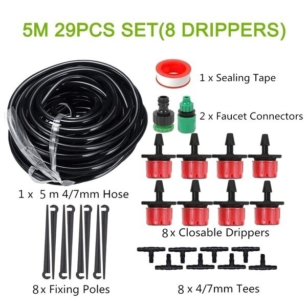 25M DIY Drip Irrigation System Automatic Watering Irrigation System Kit Garden Hose Micro Drip Watering Kits Adjustable Dripper: 5M