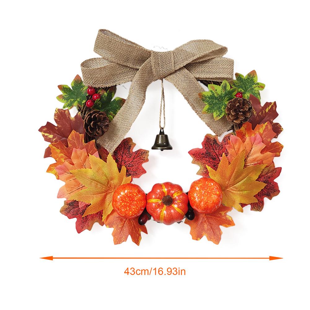 Tema de otoño puerta corona Artificial de cono de pino Arce Artificial guirnalda tela corona de mimbre Día de Acción de Gracias de la decoración del hogar: L