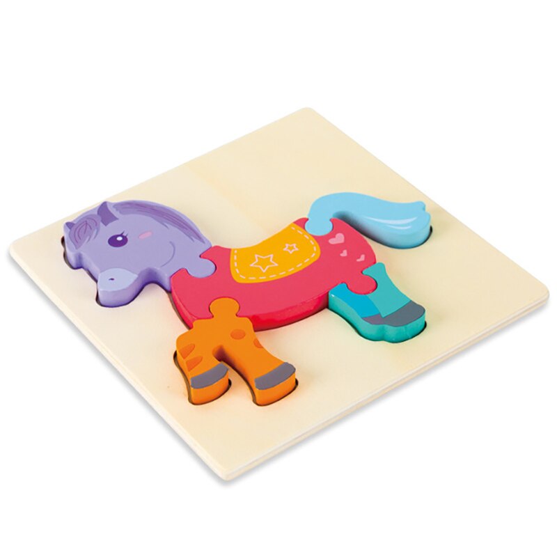 3D Wooden Puzzle Montessori Educational Toys Early Learning Cognition Kids Cartoon Grasp Intelligence Puzzle Toys: horse