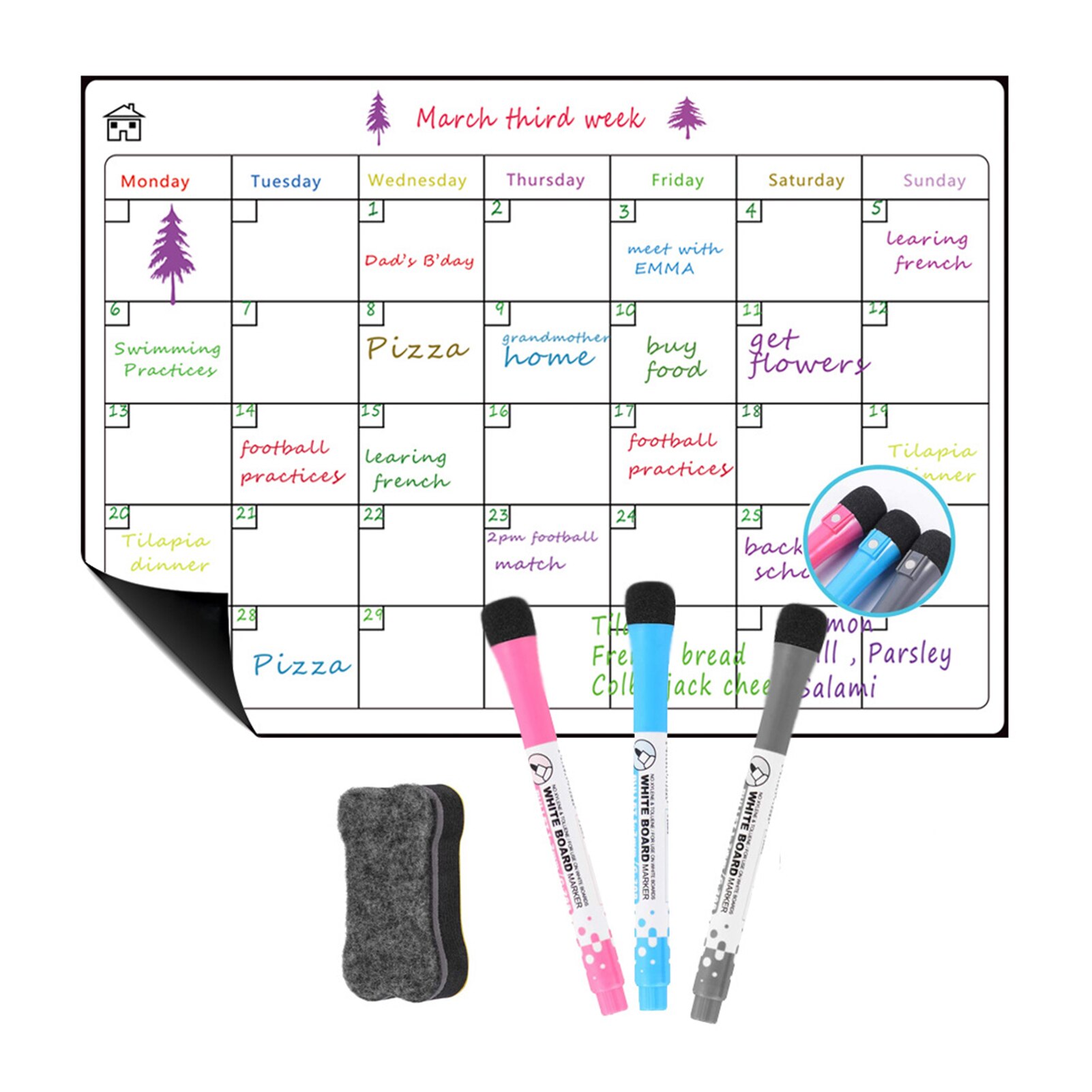 Magnetische Trockenen Löschen Kalender Whiteboard Kühlschrank Magnet flexibel Täglichen Nachricht Aufkleber mit 3 Bord Stift 1 Radiergummi A3 16.5*11,8 in