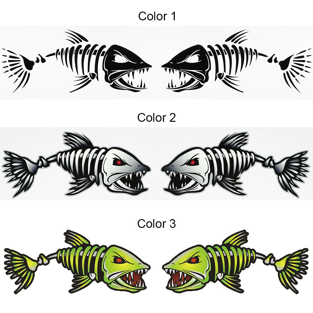 2 stück 18,5*8,2 cm Fisch Zähne Mund Aufkleber Skelett Fisch Aufkleber Fischerboot Kanu Kajak Grafiken Zubehör Vinyl aufkleber