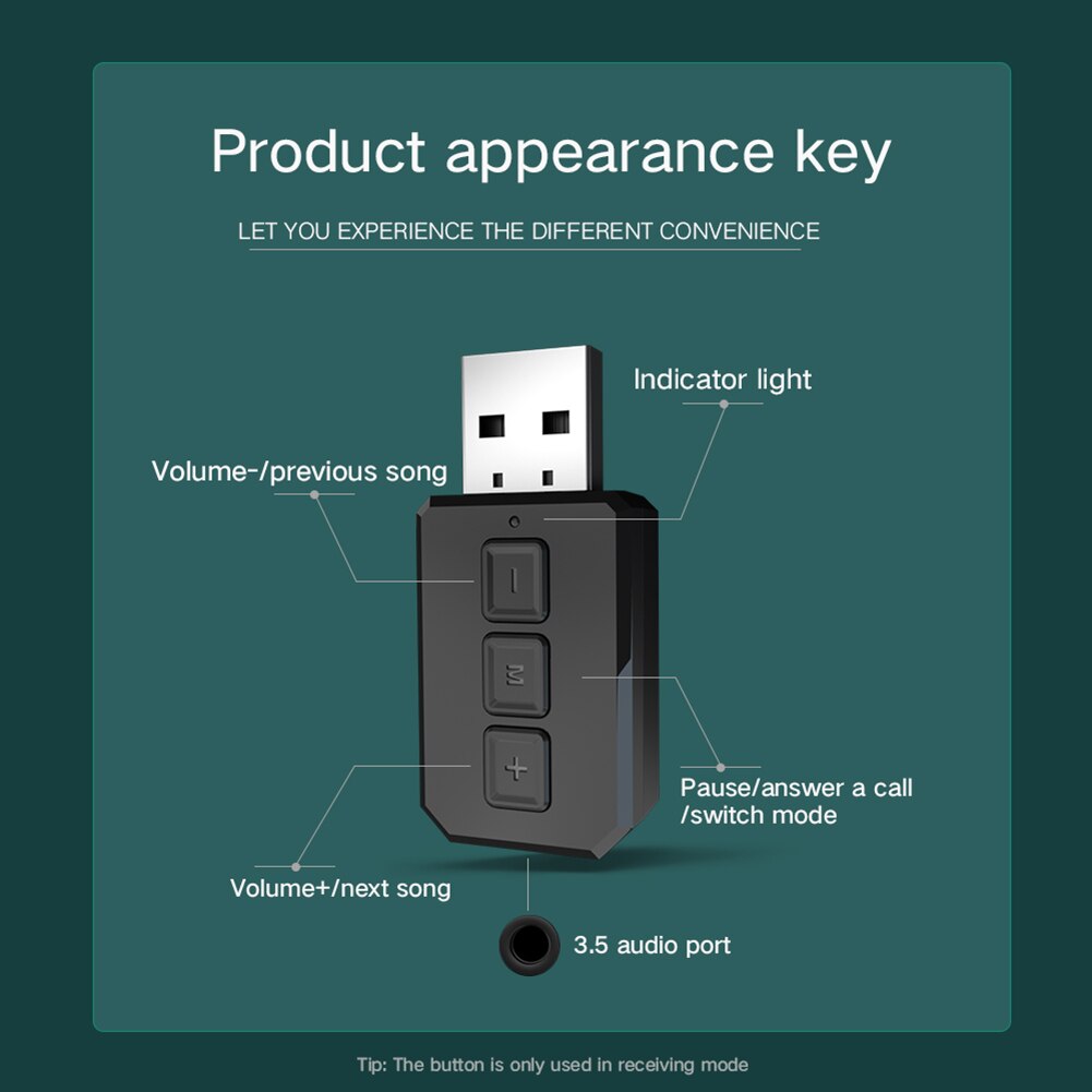 RT02 2 in 1 USB Bluetooth Audio- Adapter AUX kabellos Absender Empfänger