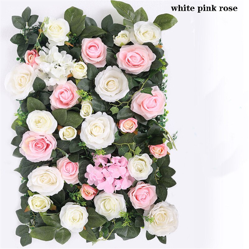 40*60cm silk white rose Hydrangea flower wall with green leaf artificial flowers wedding party background decoration