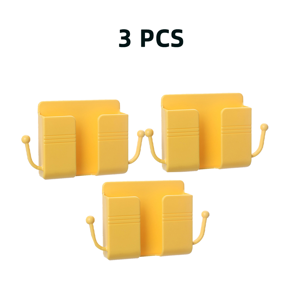 4/2/1 pcs punch-free mobile phone holder wall mount stand remote control organizer storage box charging night container rack: 3 pcs yellow b