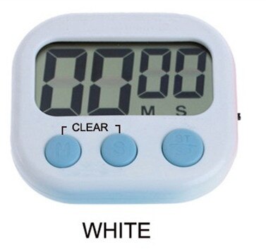 Minuterie de cuisine magnétique LCD, compte à rebours numérique, alarme avec support, minuteur de cuisine blanc, horloge de cuisson pratique: WHITE