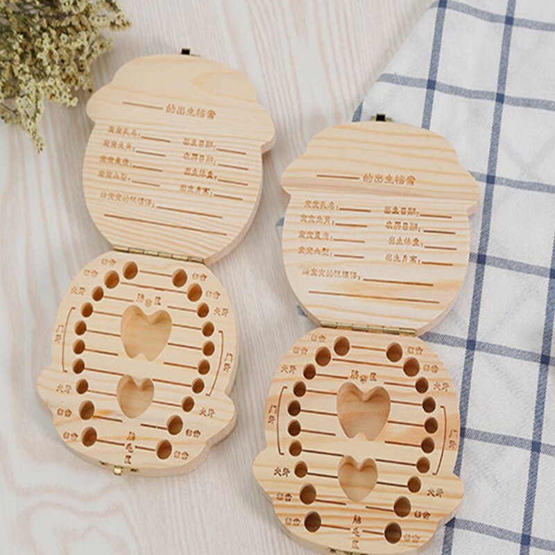 Russisch/Frans Kids Houten Tand Doos Babies Tand Organizer voor Kid Bladverliezende Opbergdoos Creatieve Kind Melk tanden Doos