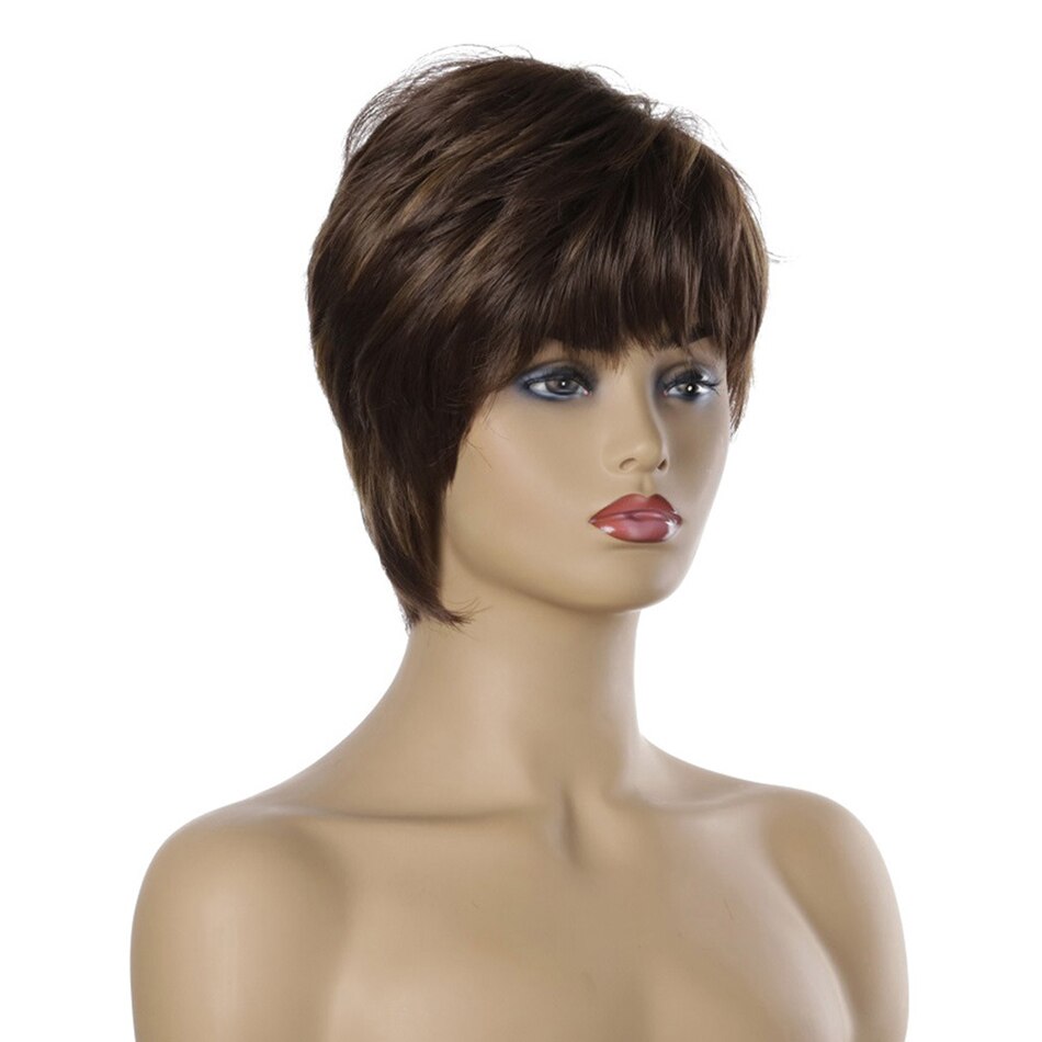 CHARMING Synthetic Brown Short Women Wig Straight Wigs for Women Brown Hair Heat Resistant Wigs with Bangs