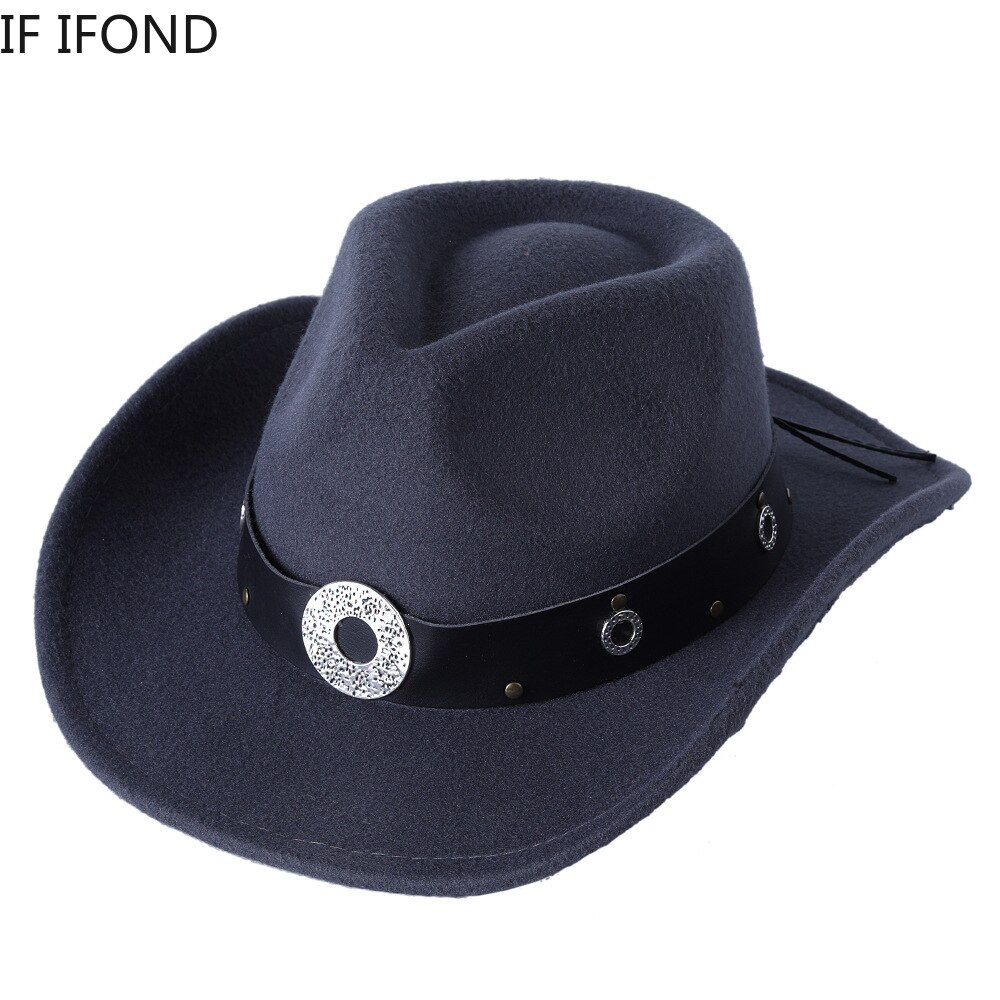 Sombrero de ala ancha con cinturón para hombre y mujer, gorro cálido de Jazz, Color sólido, para invierno y otoño
