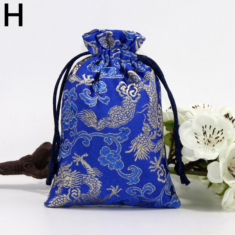 Zijde Sieraden Opbergtas Pouch Tas Kleine Satijnen Portemonnee Chinese Brocade Geborduurde Trekkoord Bag Voor Ring Sieraden: H