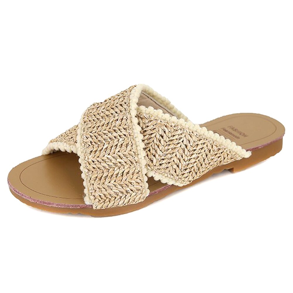 Nieuwe dames boho kruisweefsel platte pantoffels ademende slippers voor de zomer 19 ing: Bruin / 40