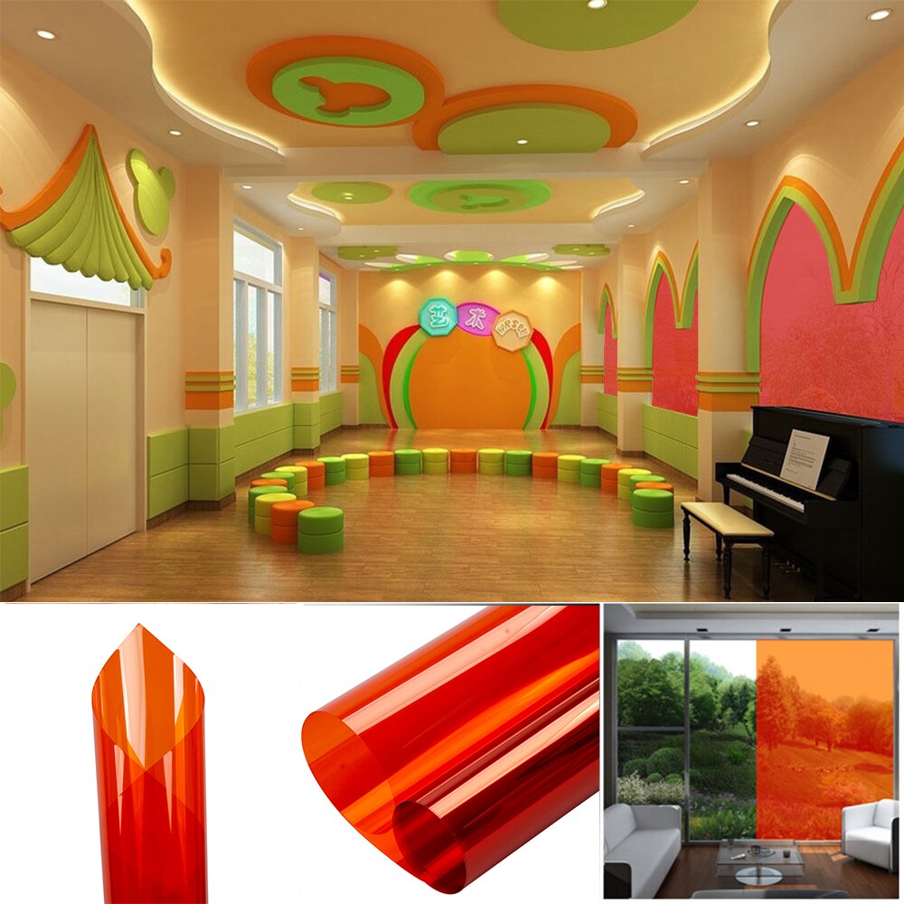 Sunice 1.52*1M Thuis Raam Tint Film Oranje Decoratief Glas Films Warmte Reductie Solar Tinten Zelfklevende vinyl Office Sticker