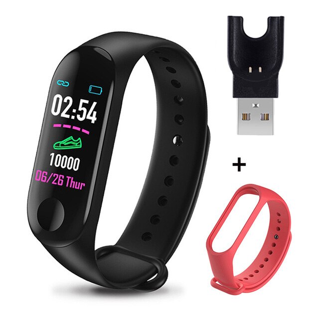 M3 Smart Bracelet Heart Rate Blood Pressure Health Waterproof Smart Watches M3 Pro Bluetooth Watch Wristband Fitness Tracker: Black Red