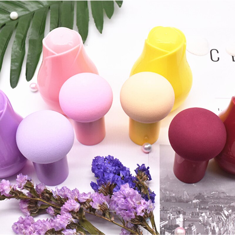 1pc make up spons draagbare kleurrijke paddestoel hoofd droge en natte dual purpose poederdons clear met bloemen cosmetische pakket