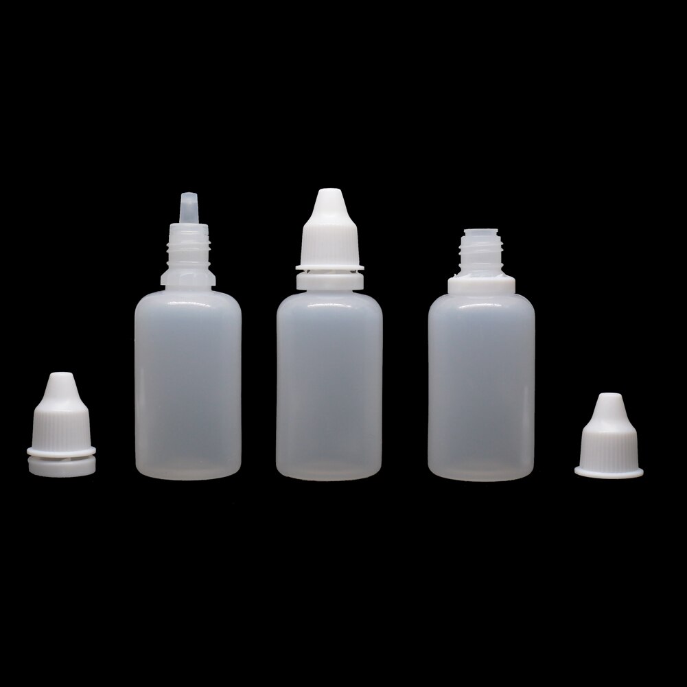 100 sztuk x 5ml-100ml plastikowe butelki z kroplomierzem puste wyciskane PE oko E płynny sok wkraplacz oleju pojemnik wielokrotnego napełniania + mini lejek