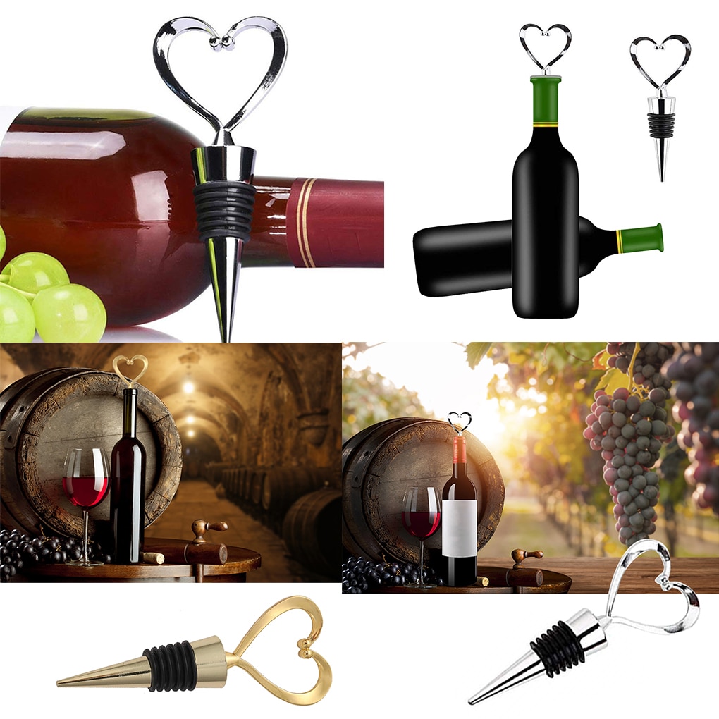Heart Shaped Red Wine Champagne Wine Bottle Stopper Valentines Wedding Reusable Stopper Silver/Gold