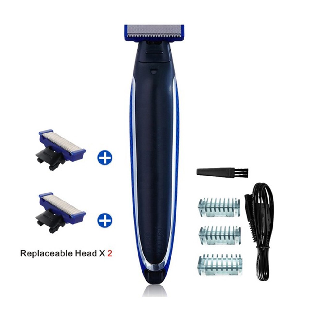 USB Rechargeable Men Shaver Edged Razor Nose Hair Trimmer Multifunction Trims Full Kit Shaver: shaver head X 2