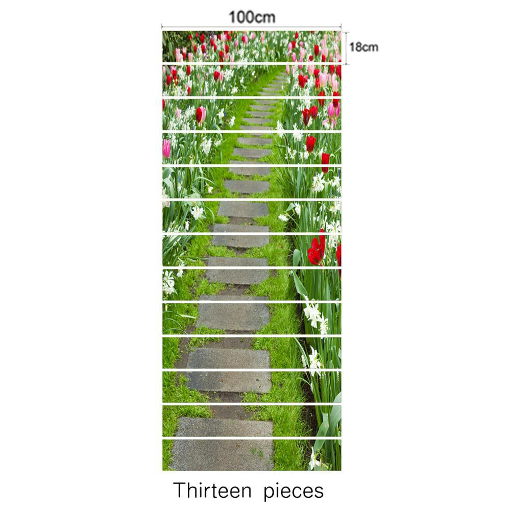 13Pcs Staircase Stair Riser Floor Sticker Self Adhesive DIY Flower Pattern Stairway Wall Decal Decor: LT1327