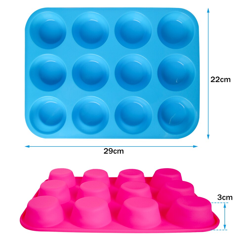 12 huller muffin silikone form gør-det-selv rund cupcake form cookies fondant bradepande non-stick budding dampet kage form bageværktøj