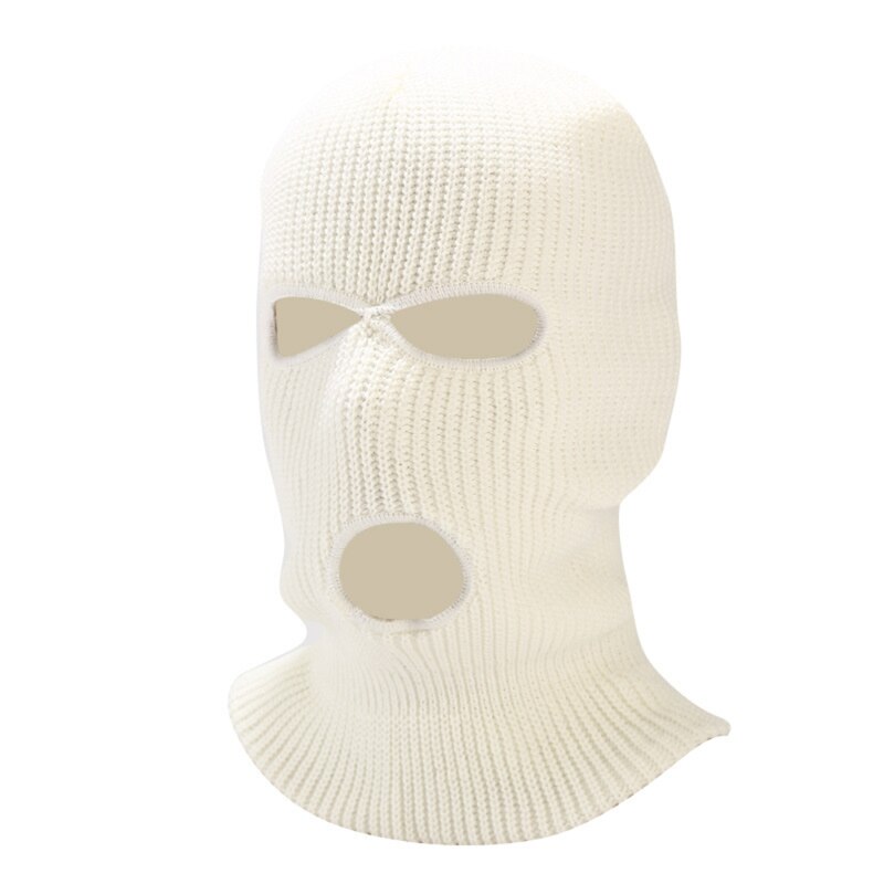 Gorro de lana con tres agujeros para hombre y mujer, gorro de punto antiterrorista, ladrón, fresco, máscara térmica para exteriores, cálido: white