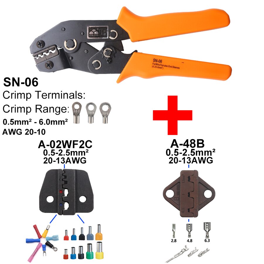 Insulated Terminals Crimper And Interchangeable Dies For Heat Shrinkable Connector Wire Crimping Tools Ratcheting 7Inch SN-02C: A-02C