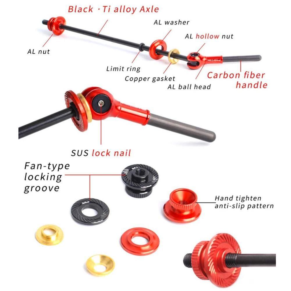 Bicycle quick release rod Mountain bike titanium alloy quick release Carbon fiber titanium shaft quick release rod Road wheel hu