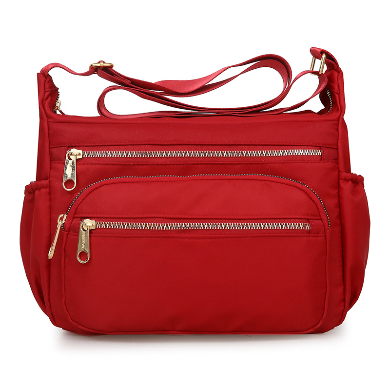 Multi-Functional Pockets Women's Shoulder Bag Durable Waterproof Light Nylon Fabric Messenger Bag Female: Burgundy