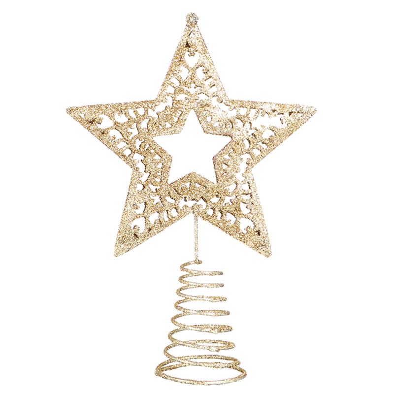 Mini Kerstboom Topper Golden Star Decor Christmas Party Ornament Voor Home Shop Decoratieve Accessoires