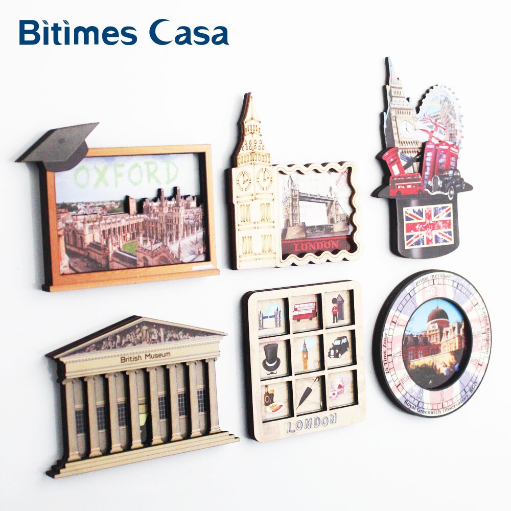 6pcs UK Scenic 3D Refrigerator Fridge Magnets MDF British Museum Oxford Greenwich Travel Souvenir Home Decor