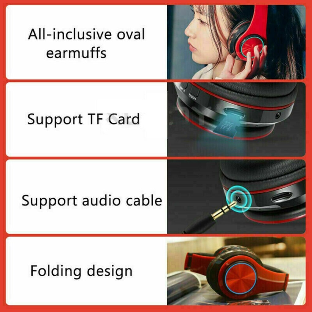 B39 Portable Folding Wireless Bluetooth Headphones LED Colorful Breathing Lights With MIC Support TF Card Mp3 Player