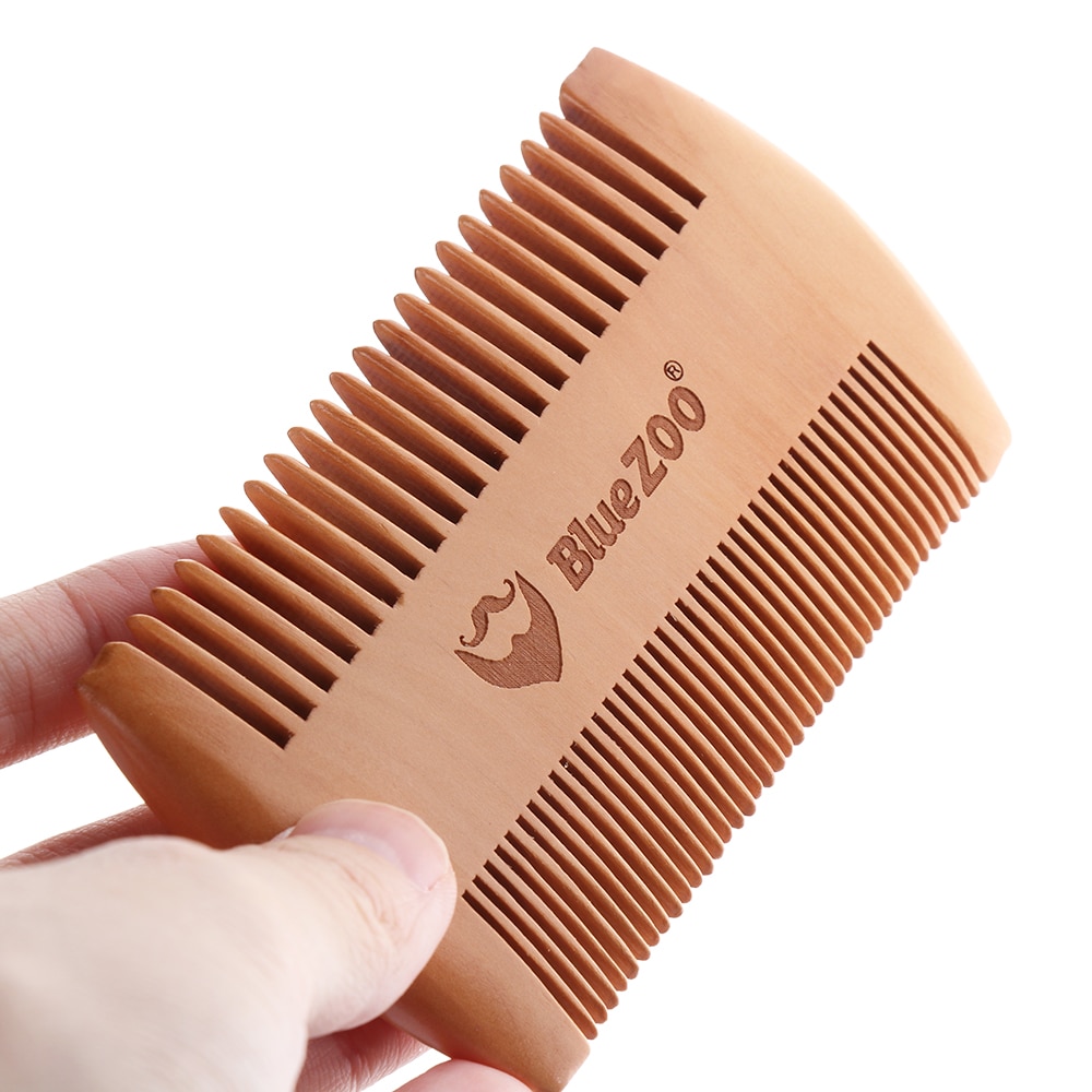 Peine de madera antiestático para Barba, peine de tamaño de bolsillo de madera con dientes gruesos y fino, cepillo de pelo de barba de doble cara, 1 unidad