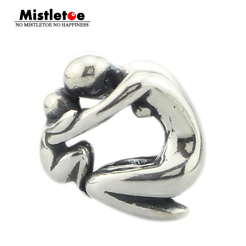 Mistel Schmuck Echte 925 Sterling Silber Mutterschaft murmeln und Baby Charme Perlen passen Europäischen Troll 3,0mm Armbinde