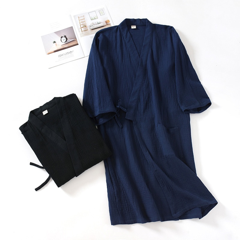 100% Katoen Badjas Japanse Stijl Kimono Men's Nachtjapon Gaas Gewaad Losse Plus Size Yukata Zweet Dampende Nachtkleding Халат