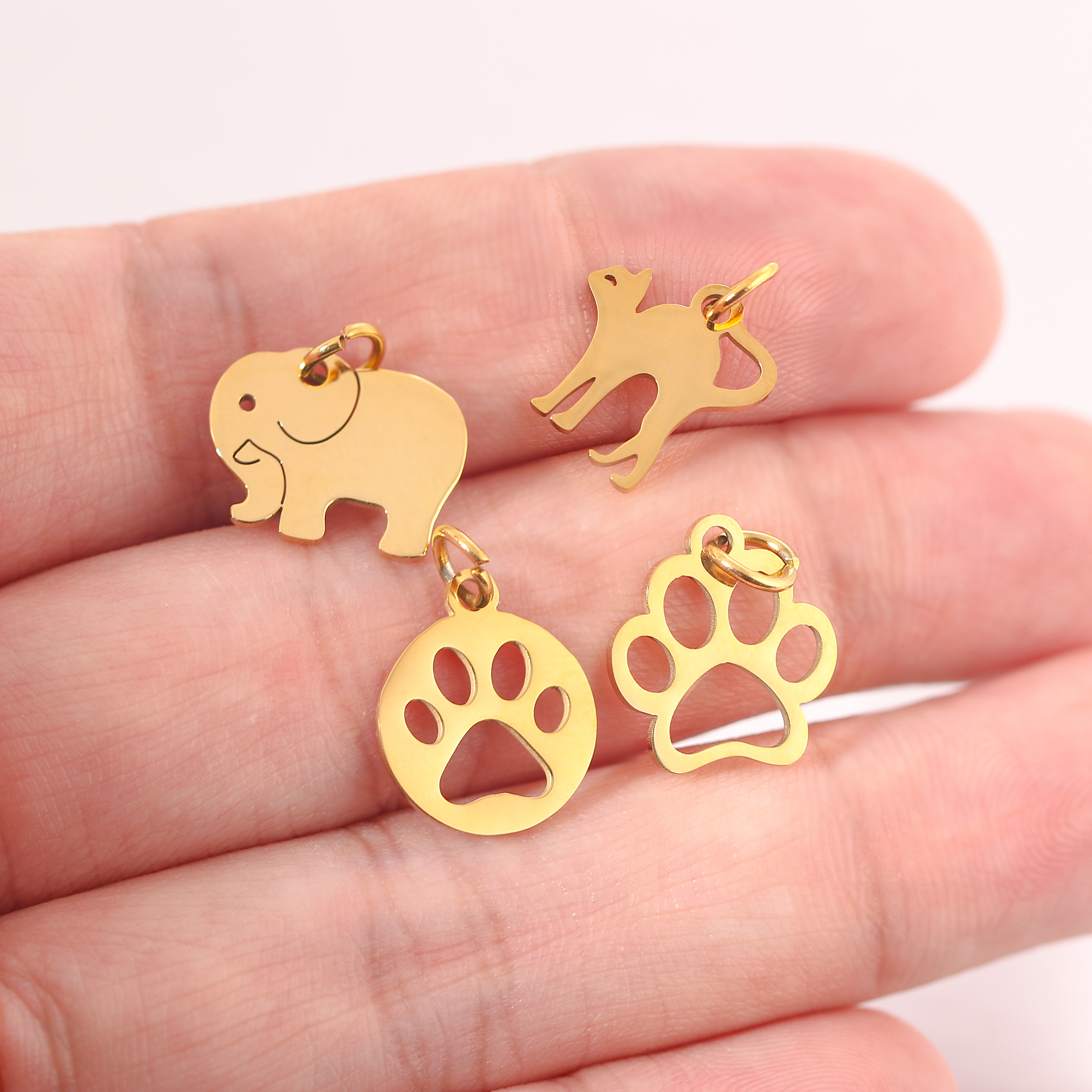 5 stuks/set dierenklauw bedeltjes van roestvrij staal: kat/olifant/kolibrie/yoga bedeltje voor het maken van doe-het-zelf kettingen, oorbellen, sieraden en hangers