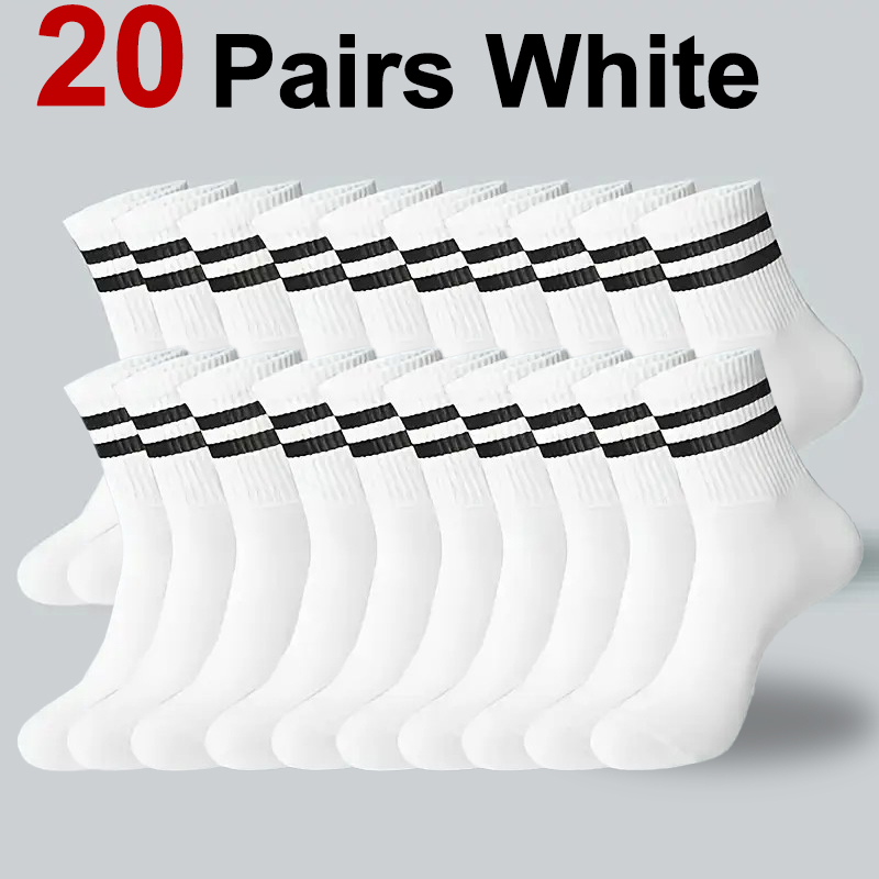 6/10/20 paires de chaussettes mi-tube à rayures neutres, absorbant la sueur, respirantes, douces et confortables, chaussettes de sport et de loisirs pour Couple: Or